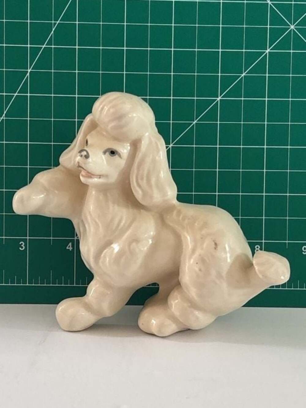 Vintage Mid-Century White Ceramic Poodle Dog Figurine with Raised Paw